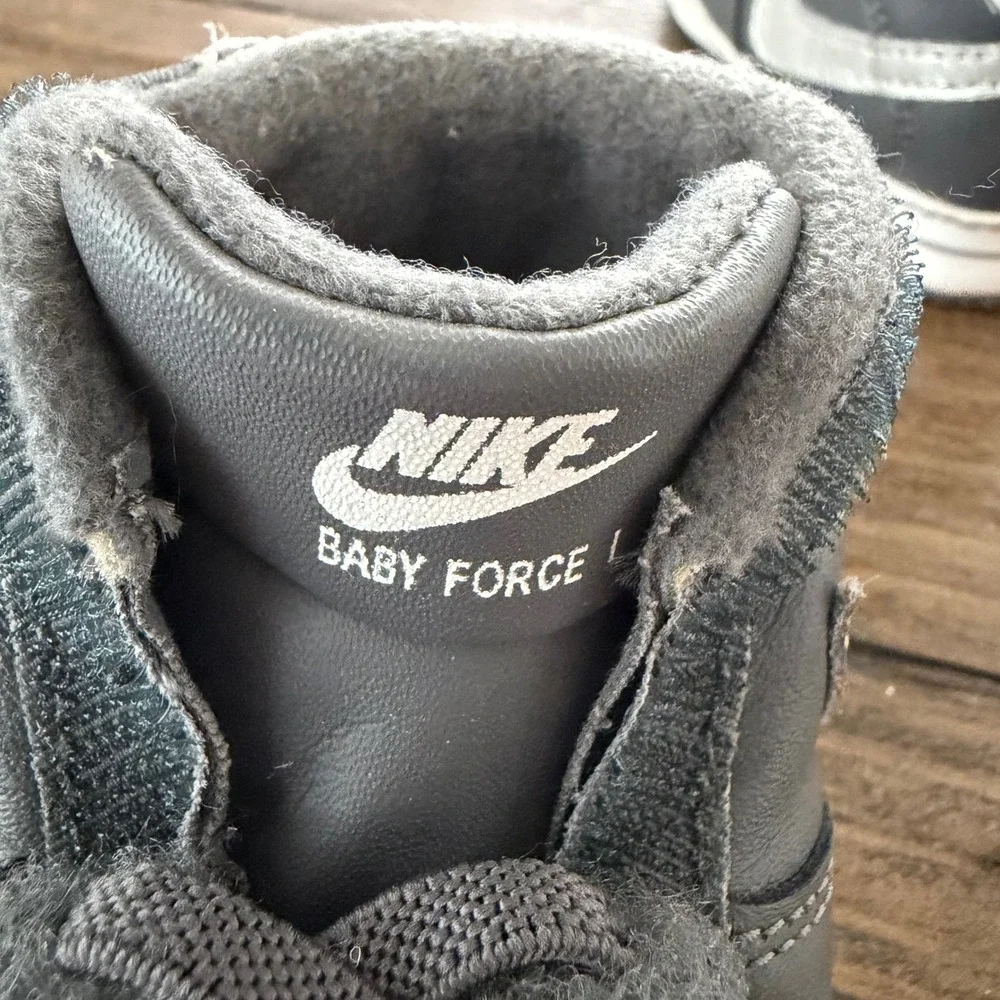 Nike Baby Force 1 3C Crib Shoes Dark Grey Metallic Silver‎ High Tops 325337-005